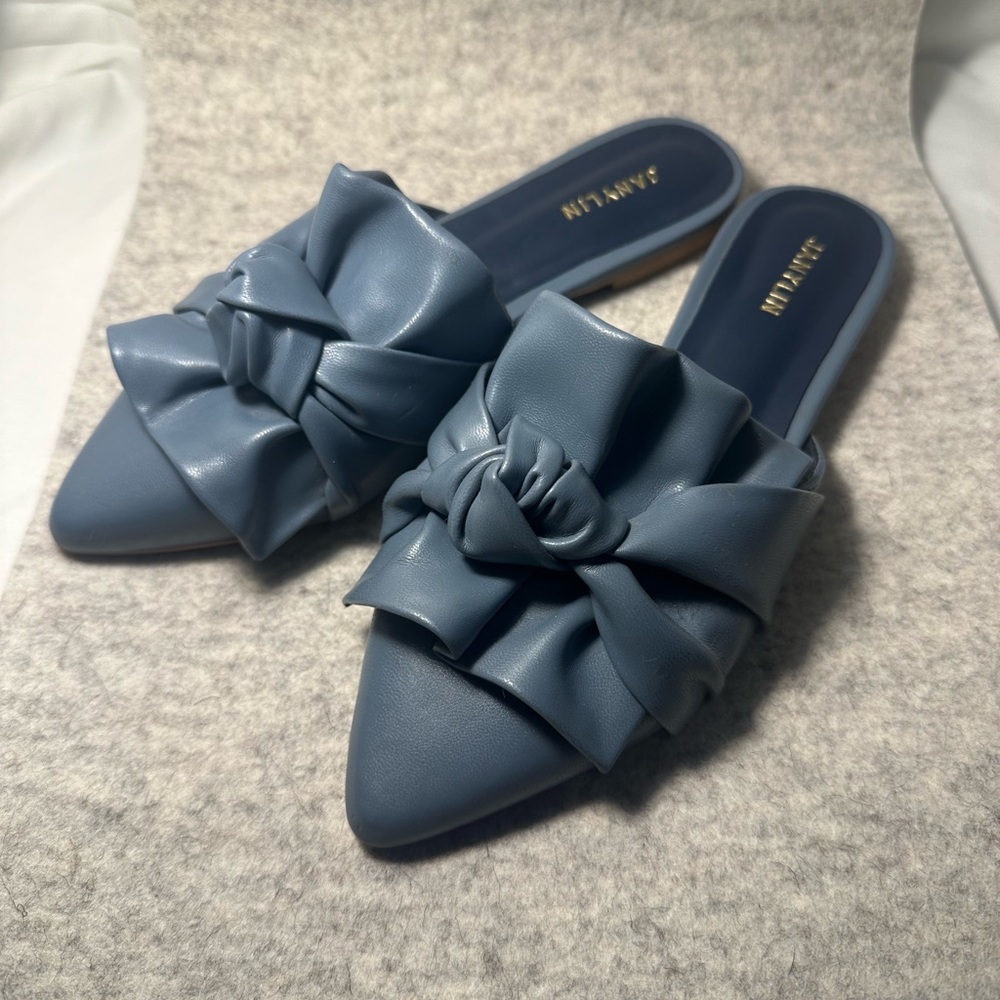 Blue Ruffle Bow Mules! Like new! Size 4.5 women’s